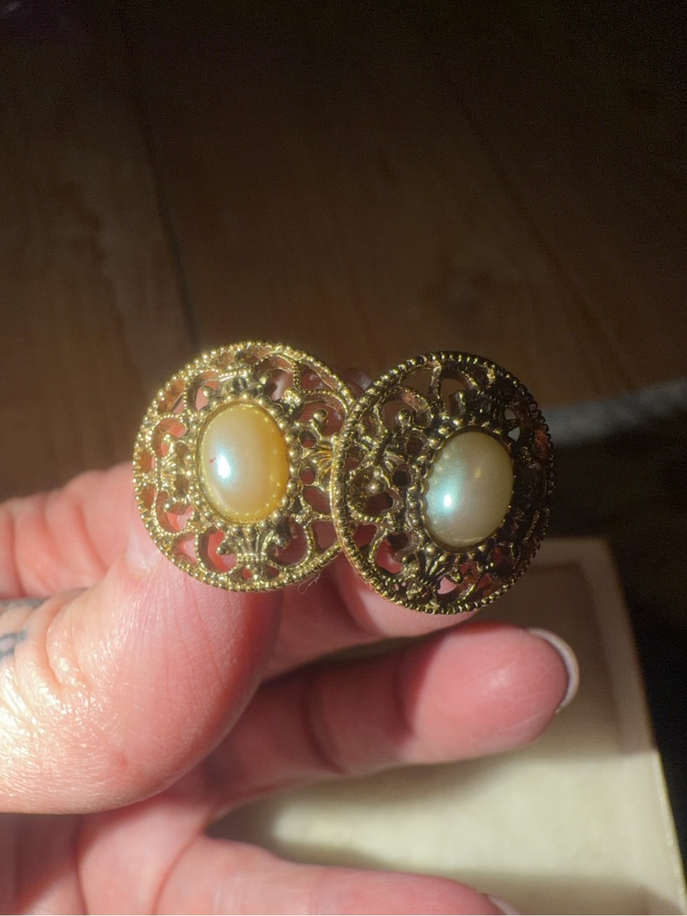Vintage-Inspired Gold Filigree Pearl Button Earrings - Women Jewelry